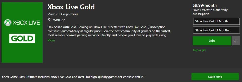 Xbox live gold online on sale purchase