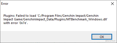 Genshin Impact MTBenchmark_Windows.dll not found