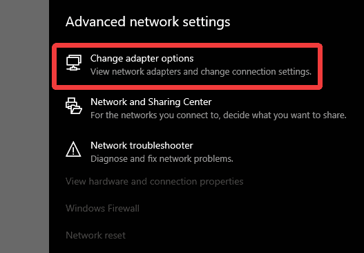 Changing adapter options allows you to configure your specific network properties