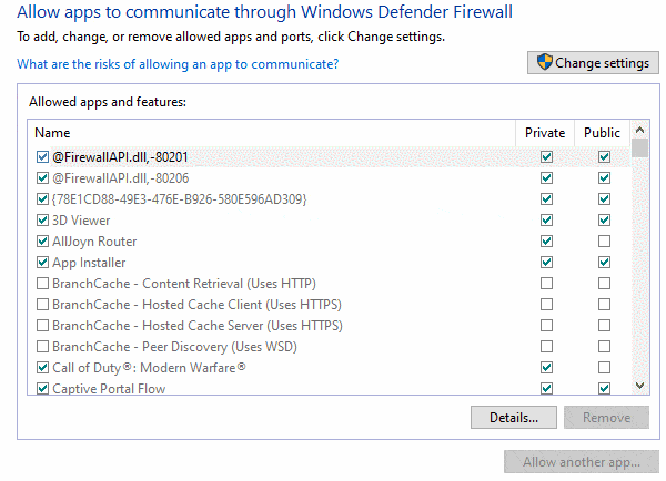 Clicking on Change Settings requires Administrator privileges to configure