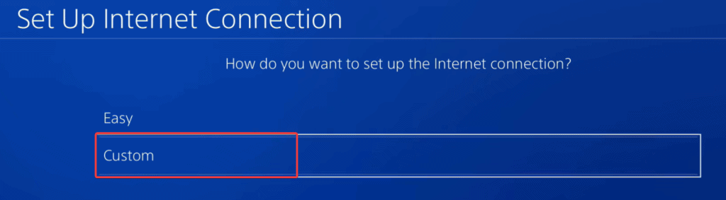 By selecting custom setup you will manually insert the various network related values