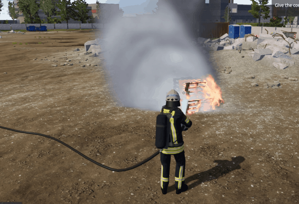 The main character extinguishing fire. One of best parts of our The Fire Fighting Simulation 2 Review