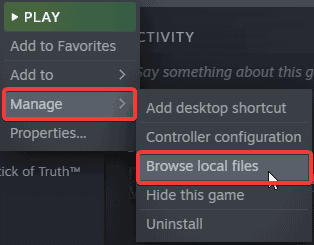 You can browse local files in Steam by clicking on the Manage option