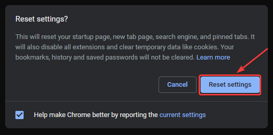 Reset the Google Chrome settings to potentially fix the Roblox Error Code 267