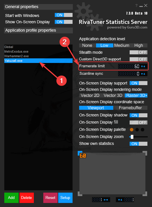 Setting a Framerate limit in RivaTuner can potentially fix Yakuza 6 Stuttering issues