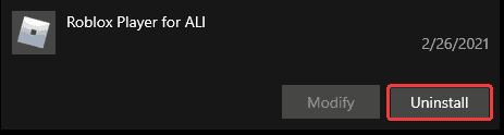 Clicking the Uninstall button will remove Roblox Player from your system