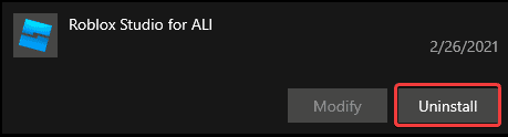 Clicking the Uninstall button will remove Roblox Studio from your system