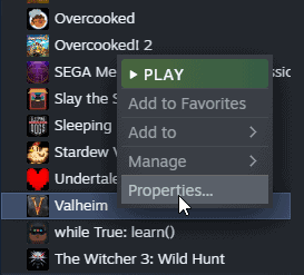 Valheim in your Steam Library