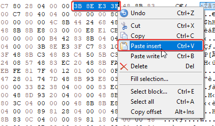 Replacing a specific part of the Hex value is possible by clicking on Paste Insert