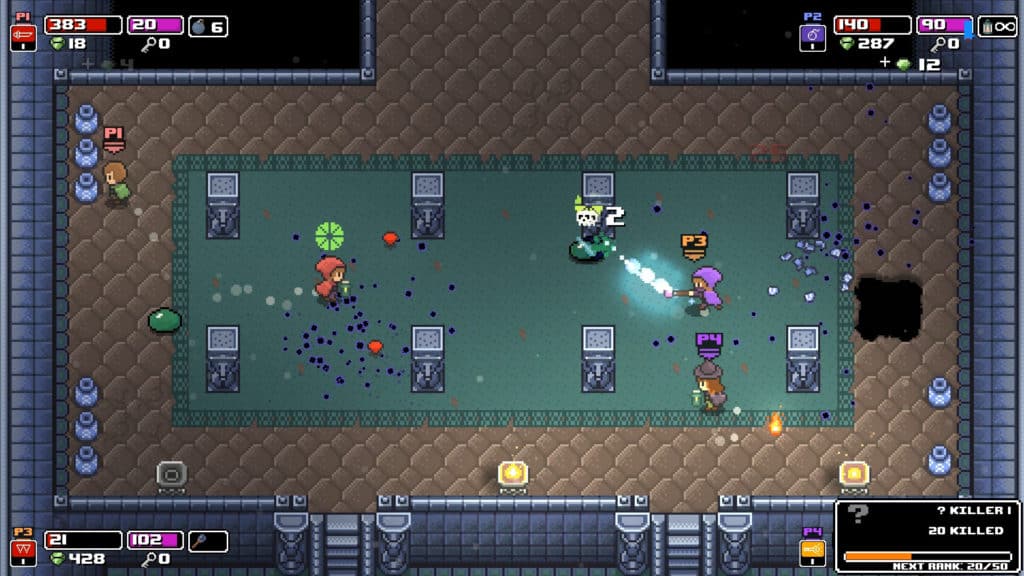 This Rogue Heroes Screenshot showcases multiple players fighting against enemies in a dungeon