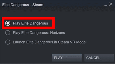 Select "Play Elite Dangerous"; neither Horizon nor VR Mode are supported by Odyssey.