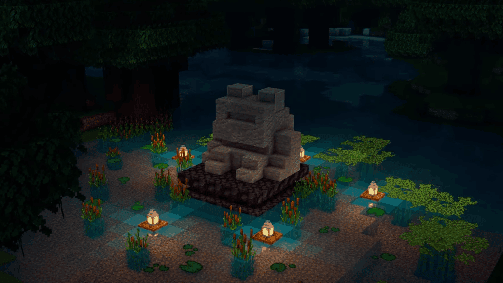 This frog fountain is a great idea for your next Minecraft projects.