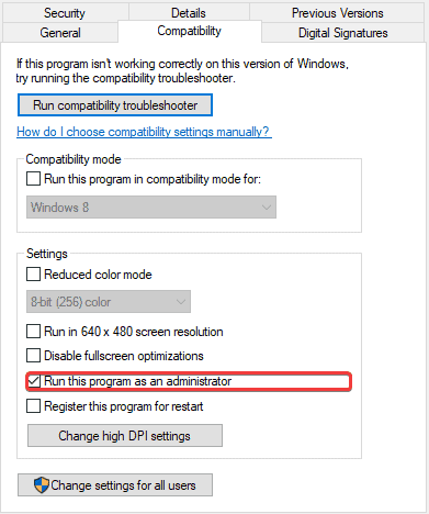 Checking this option will make sure the game runs as admin every single time