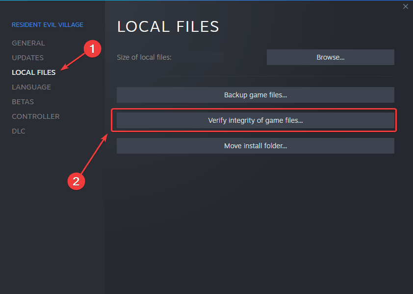 Verifying local games files can potentially fix the Resident Evil Village black screen at launch problem