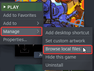 You can access the local installation folder of the game using this option