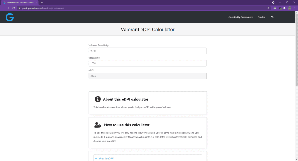 Valorant eDPI Calculator for finding your Valorant Sensitivity Settings