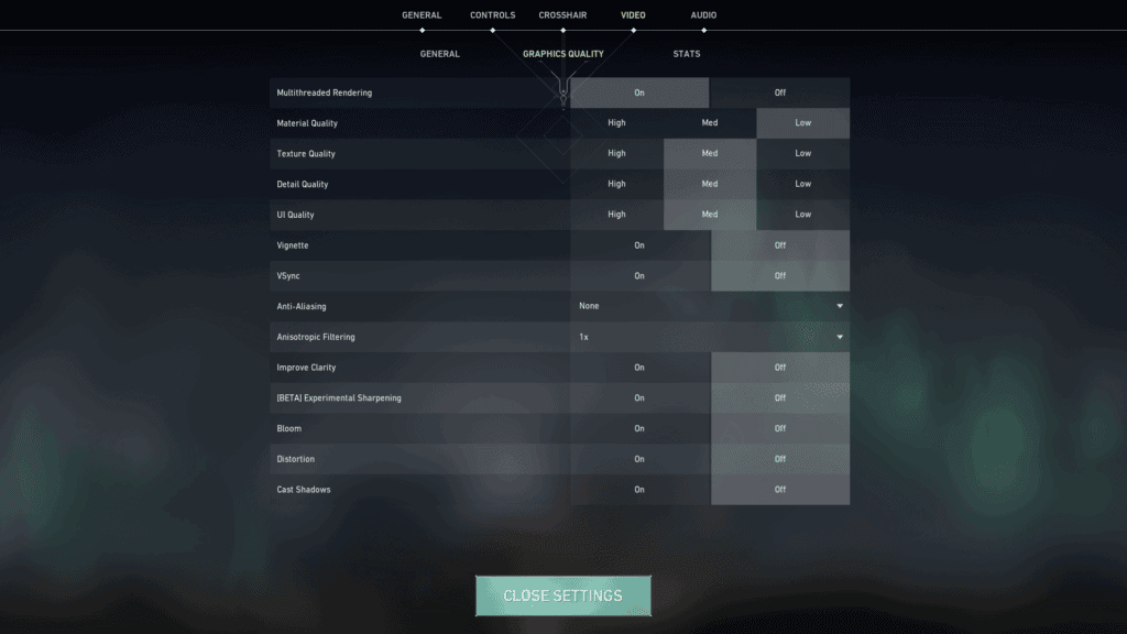 Improve Valorant FPS by lowering in-game graphics