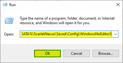 You can enter any location in Windows Run to quickly access it. In this case, it will allow you to disable the Scarlet Nexus chromatic aberration effect