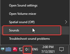 You can access the Sound Control Panel from the taskbar