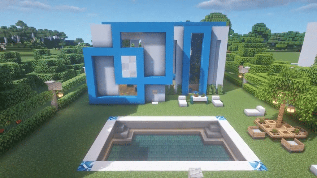 บ้าน Minecraft สีฟ้าเย็น
