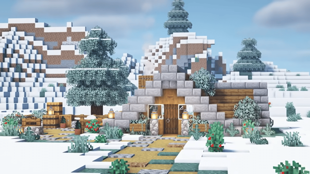 บ้าน Minecraft ที่เต็มไปด้วยหิมะ