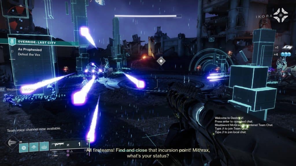 Defeat the Vex at the start of the seasonal mission Override: Last City