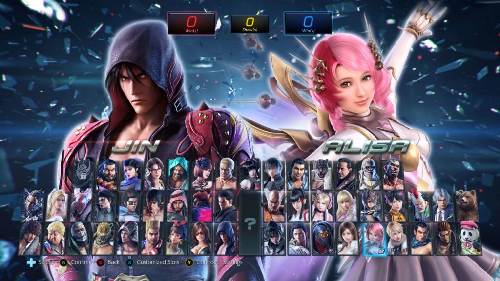 Tekken 7 character selection featuring Jin vs. Alisa