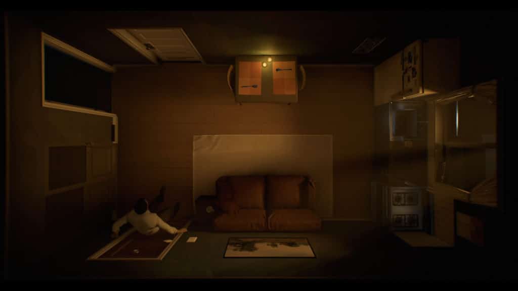 This screenshots show the player character entering his apartment, usually after a loop reset