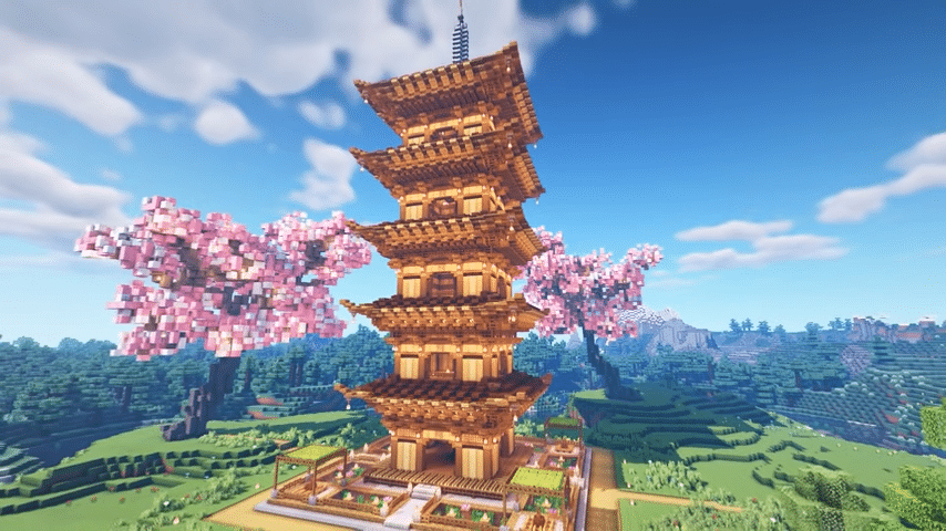 فكرة بناء Minecraft Pagoda اليابانية