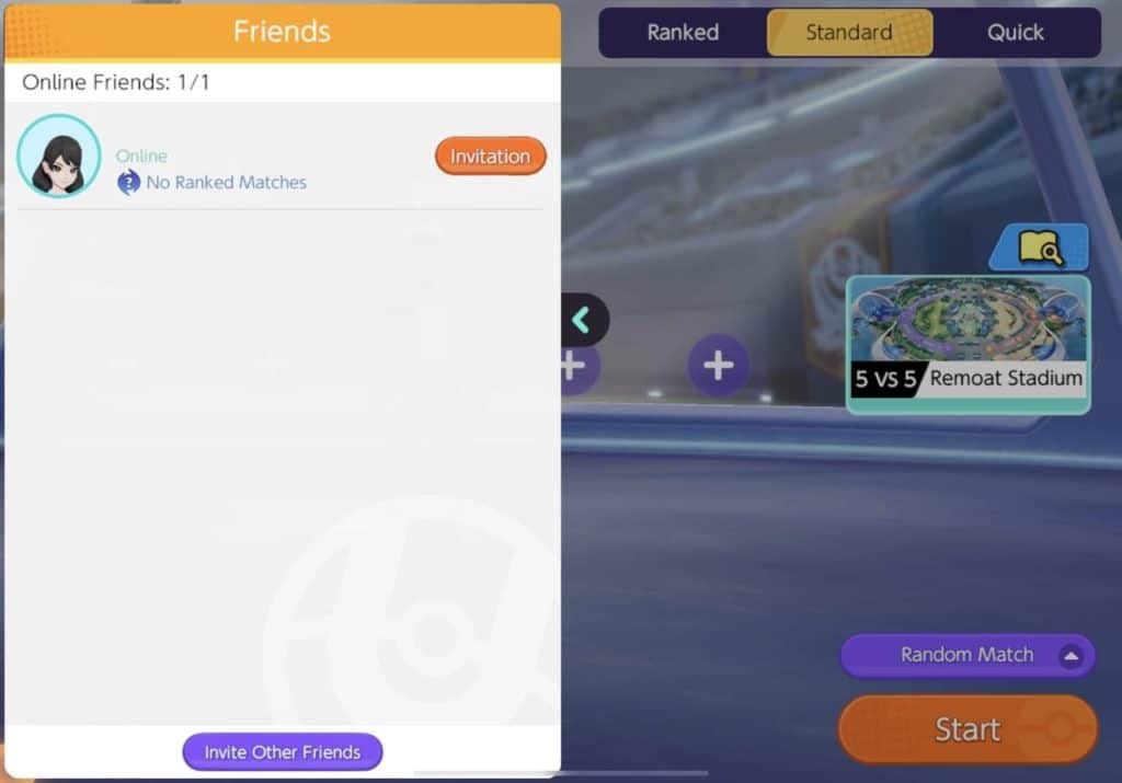 You can invite friends in Pokemon Unite, and check their statuses 