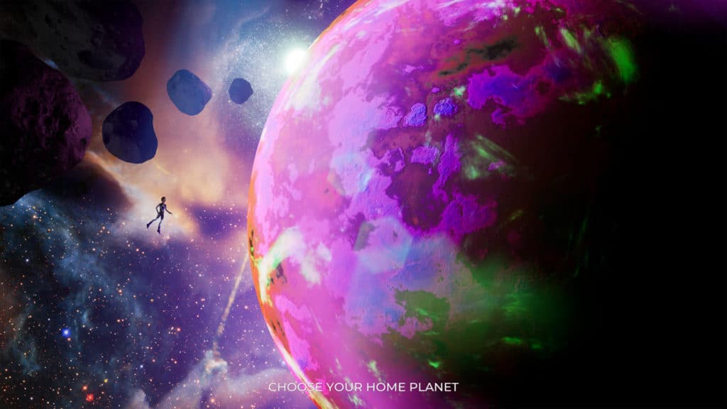 The screenshot features the character picking their origin planet