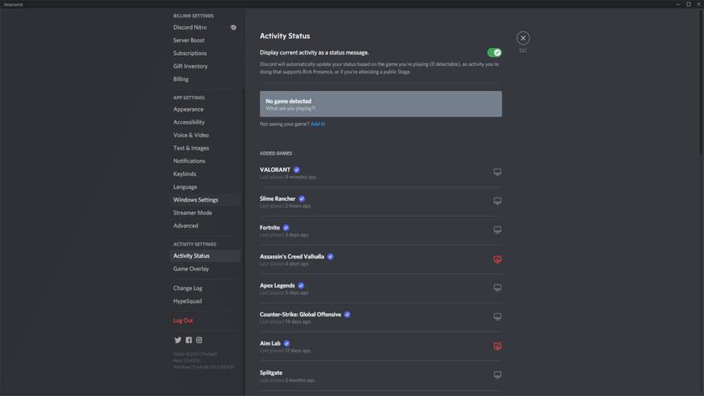 List of added games for Discord Overlay