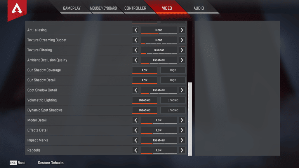 Apex Legends on all Low Settings