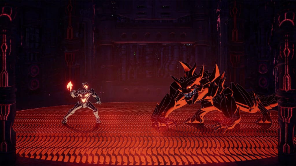 A screenshot featuring the main character against a boss enemy
