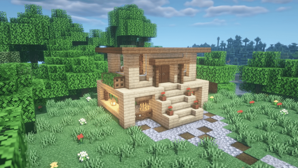 Бреза дървена къща стартер лесен дизайн minecraft най -добре как да се изгради