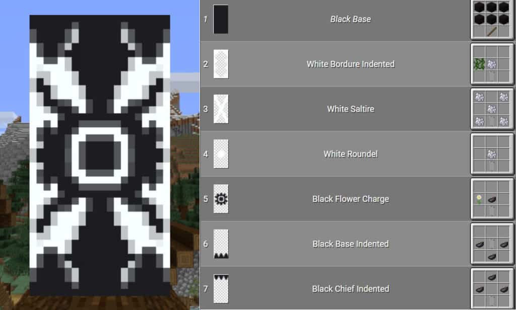Bannière Minecraft à motif noir et blanc idéale pour le multijoueur de survie 1.17