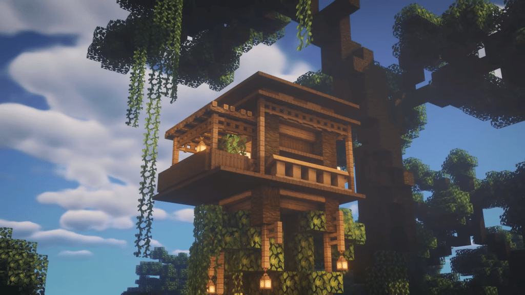 Jungle Treehouse Base Survival Minecraft Easy Tutorial How to Build