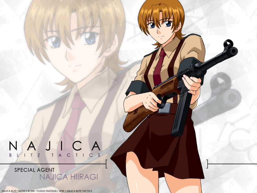 Najica Hiiragi holding a rifle