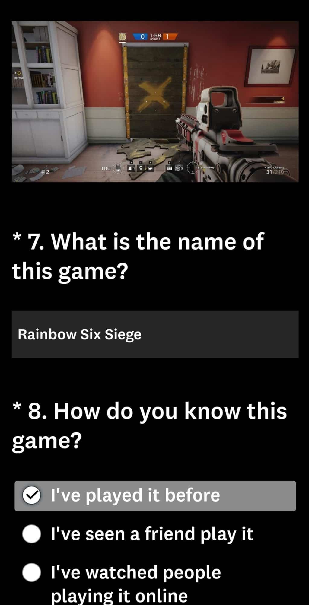Potential survey for Rainbow Six Moible