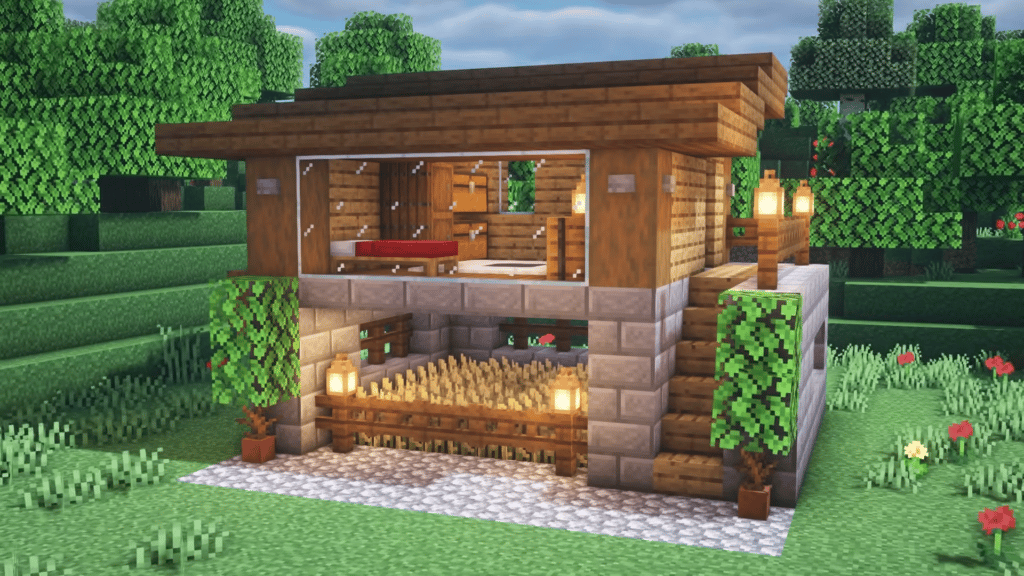 Minecraft 1.17.1 Стартер за оцеляване Wood House Бърз лесен урок