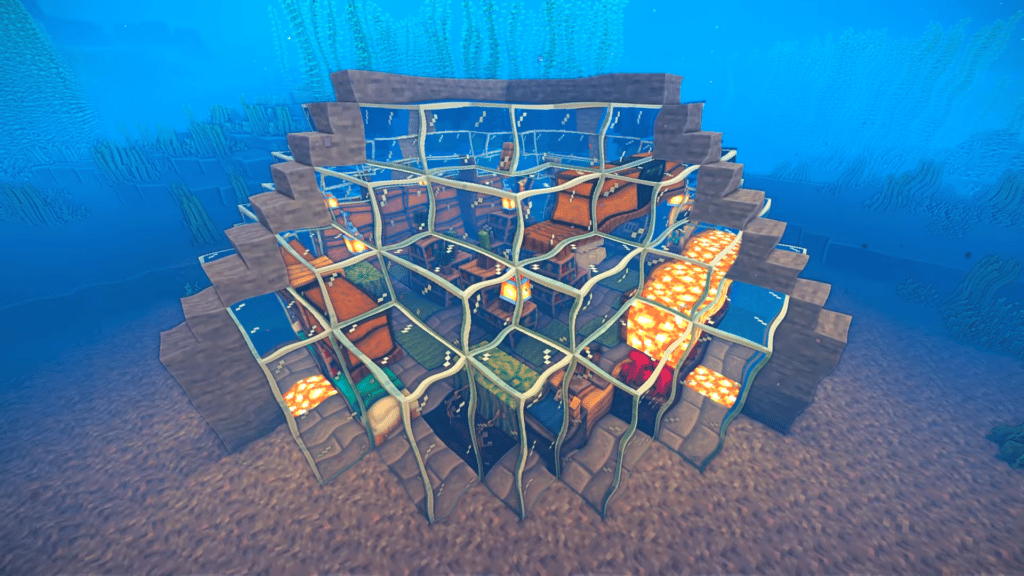 Лесен Minecraft House подводен купол стъклен покрив Лесен урок дизайн
