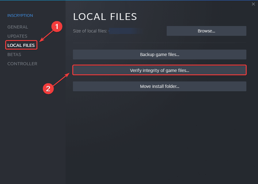 Verifying game files can potentially fix the Inscryption crash at launch