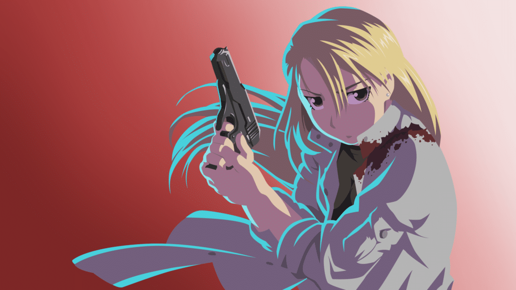 Riza Hawkeye holding a handgun