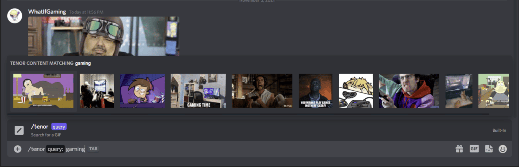 Searching for "gaming" GIFs in Tenor