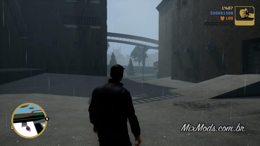 This is how GTA III looks after you install the GTA Trilogy Definitive Edition Rain Fix Mod