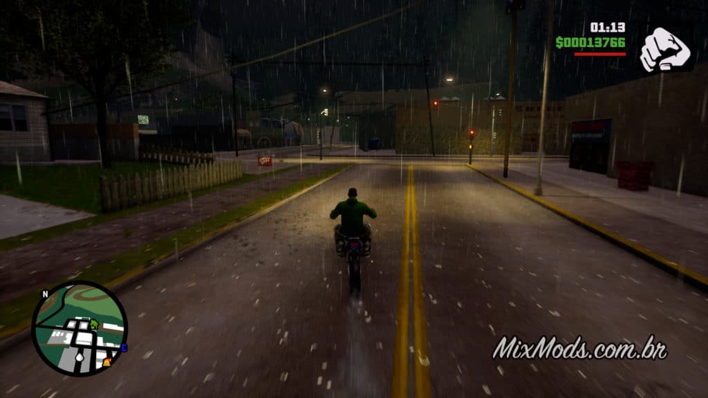 This is how GTA San Andreas looks after you install the GTA Trilogy Definitive Edition Rain Fix Mod