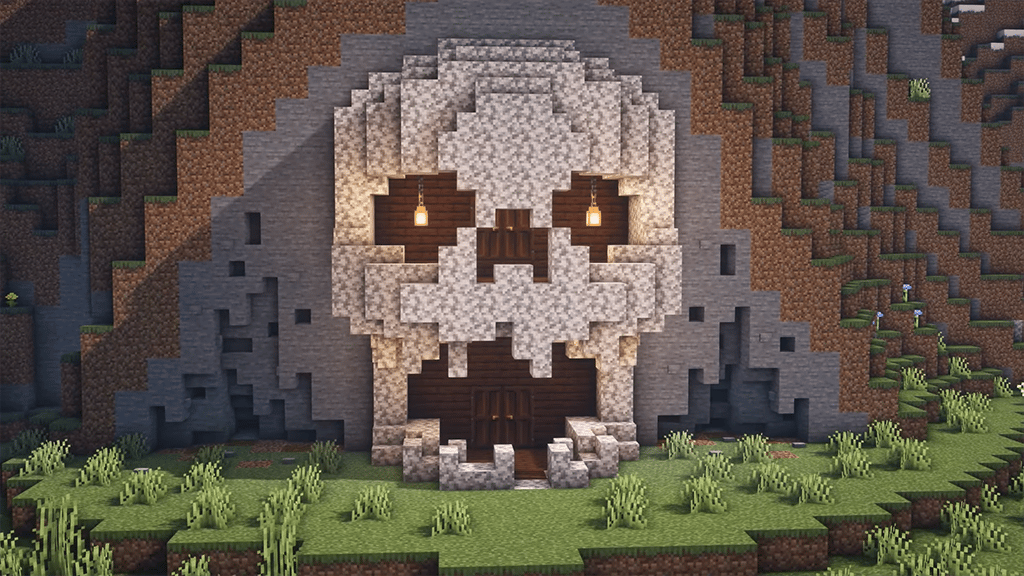 Skull House Mountain Cave Minecraft Design Tutorial