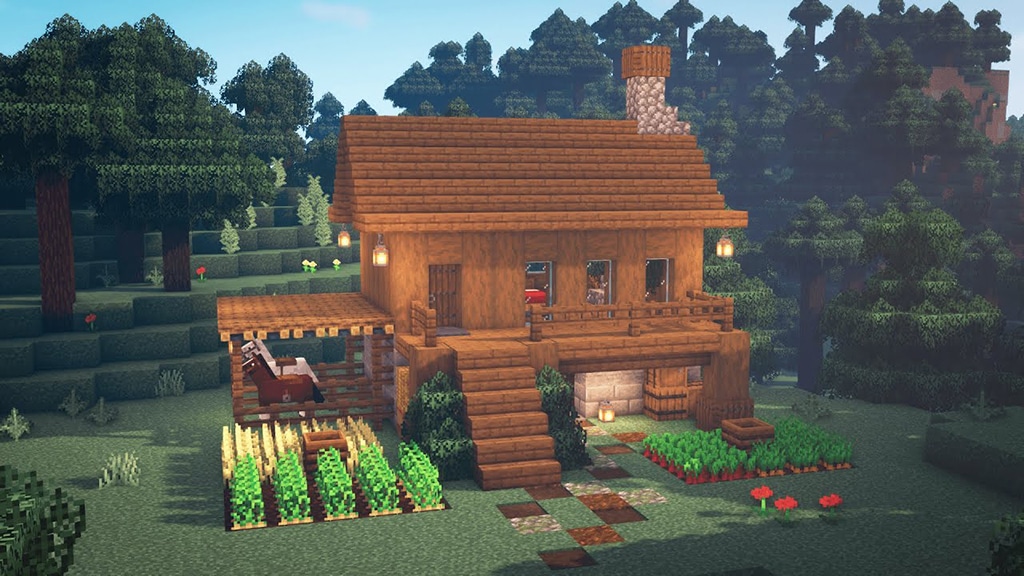 Spruce Wood House Stable Farm Easy Survival House Minecraft Tutorial