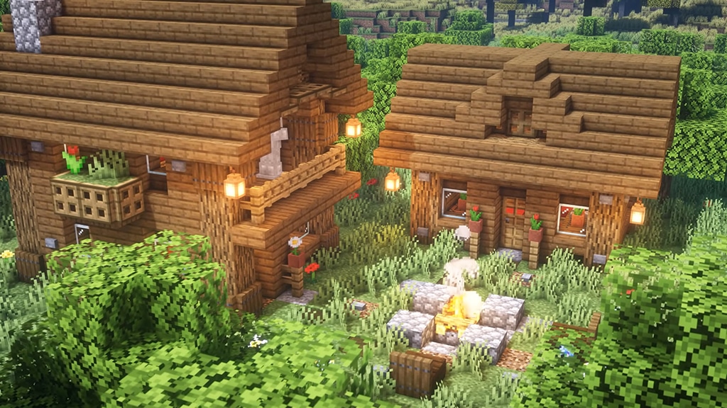 Two Houses Blueprint Survival Minecraft Wood Stone Blocks