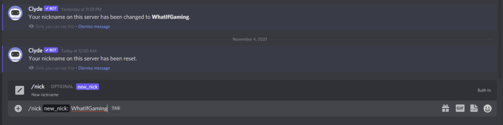 Using a Discord command to change nickname